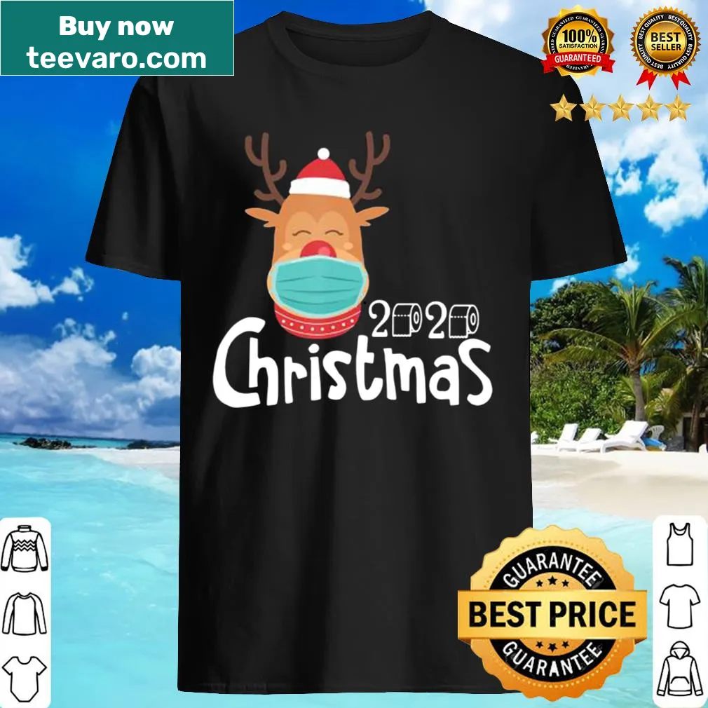 Playful reindeer graphic on a Christmas-themed shirt