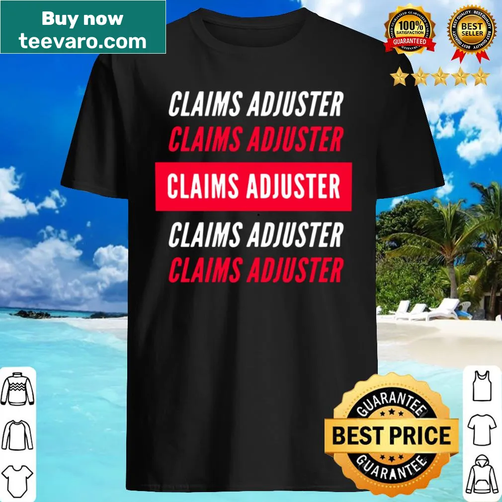 Bold red and white claims adjuster shirt design