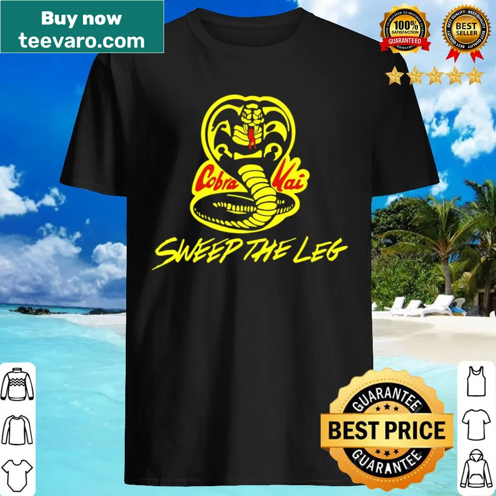 Karate-themed shirt with Cobra Kai slogan
