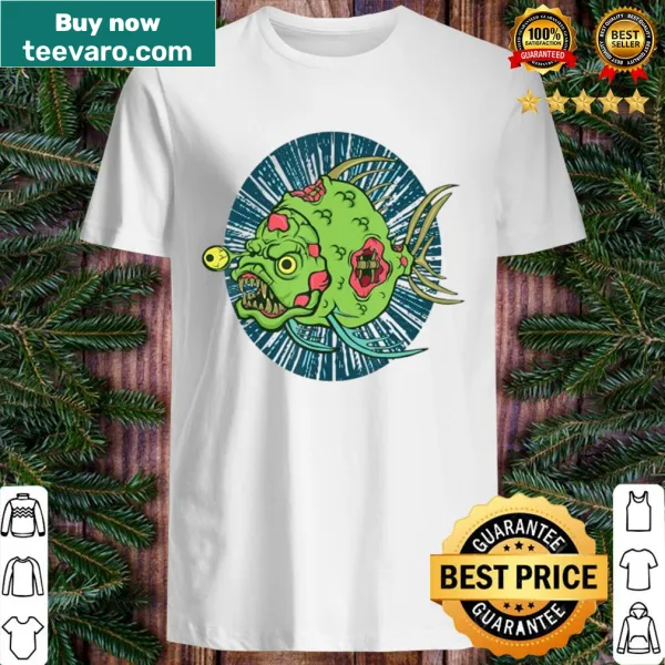 Creepy Halloween t-shirt with a zombie fish and piranha illustration