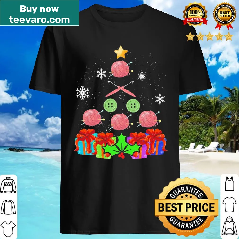 Illustrated design featuring crochet and knitting tools for Christmas