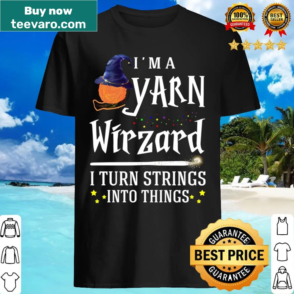 Whimsical crochet-themed shirt featuring a witch and yarn