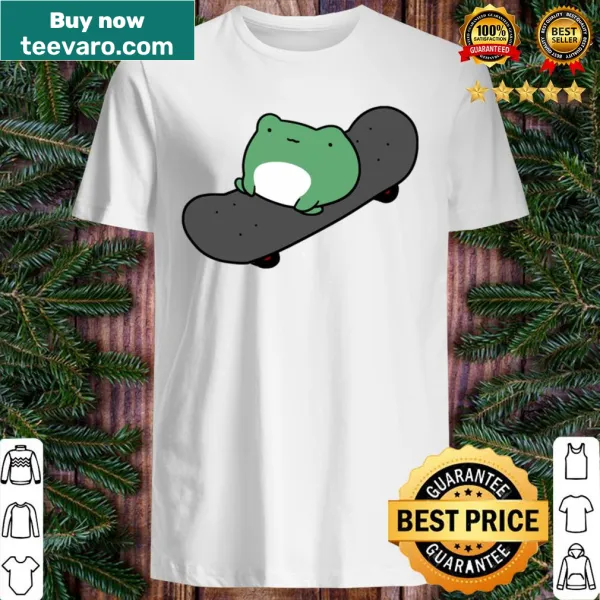 T-shirt featuring a cute skateboard-riding frog graphic