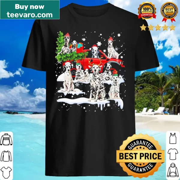 Dalmatians pulling Santa's sleigh in a Christmas design
