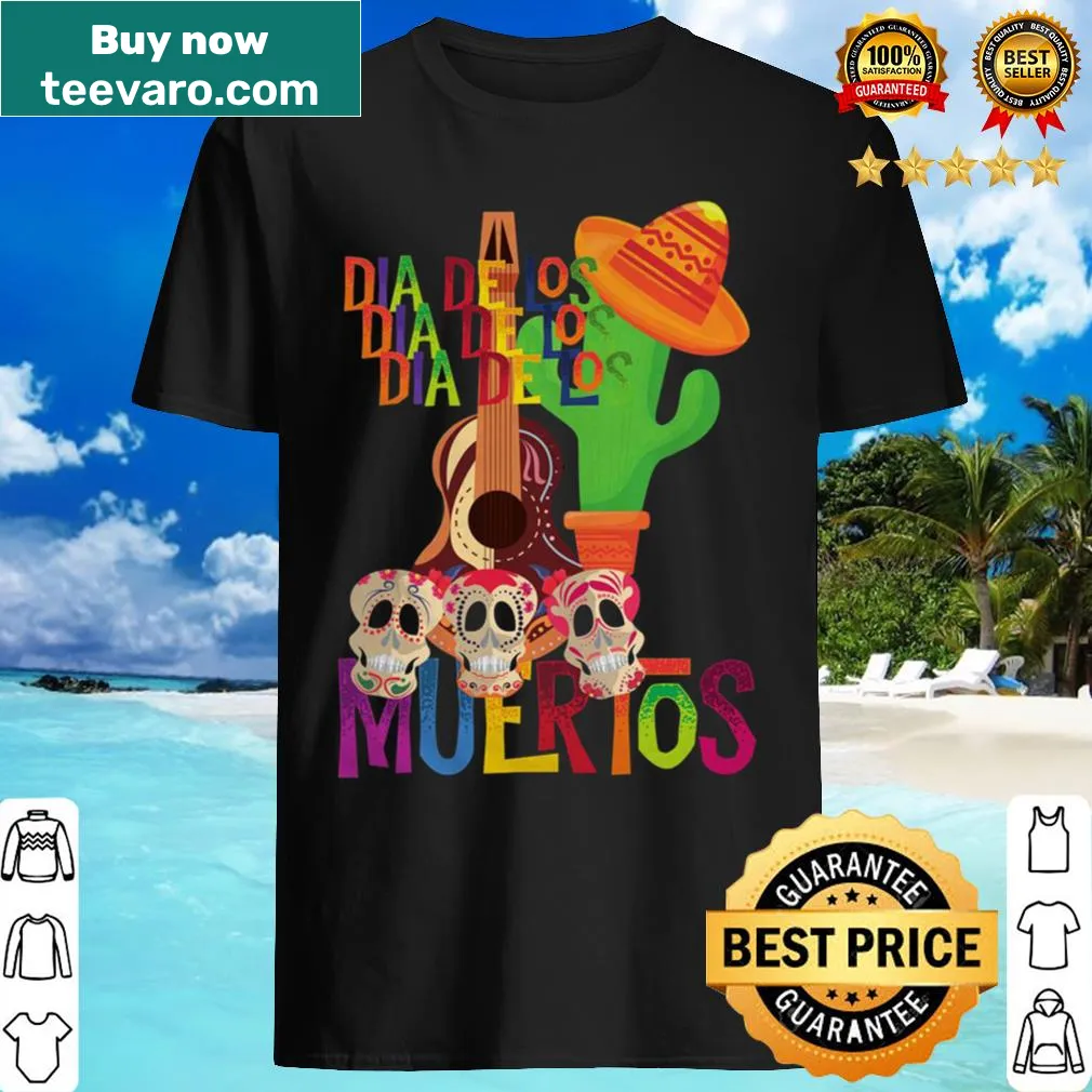T-shirt with colorful sugar skull illustrations for Día de los Muertos