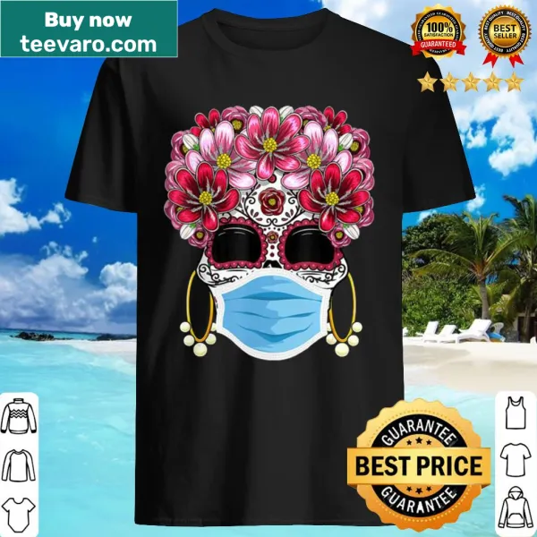Playful Día de los Muertos skull shirt with decorative elements