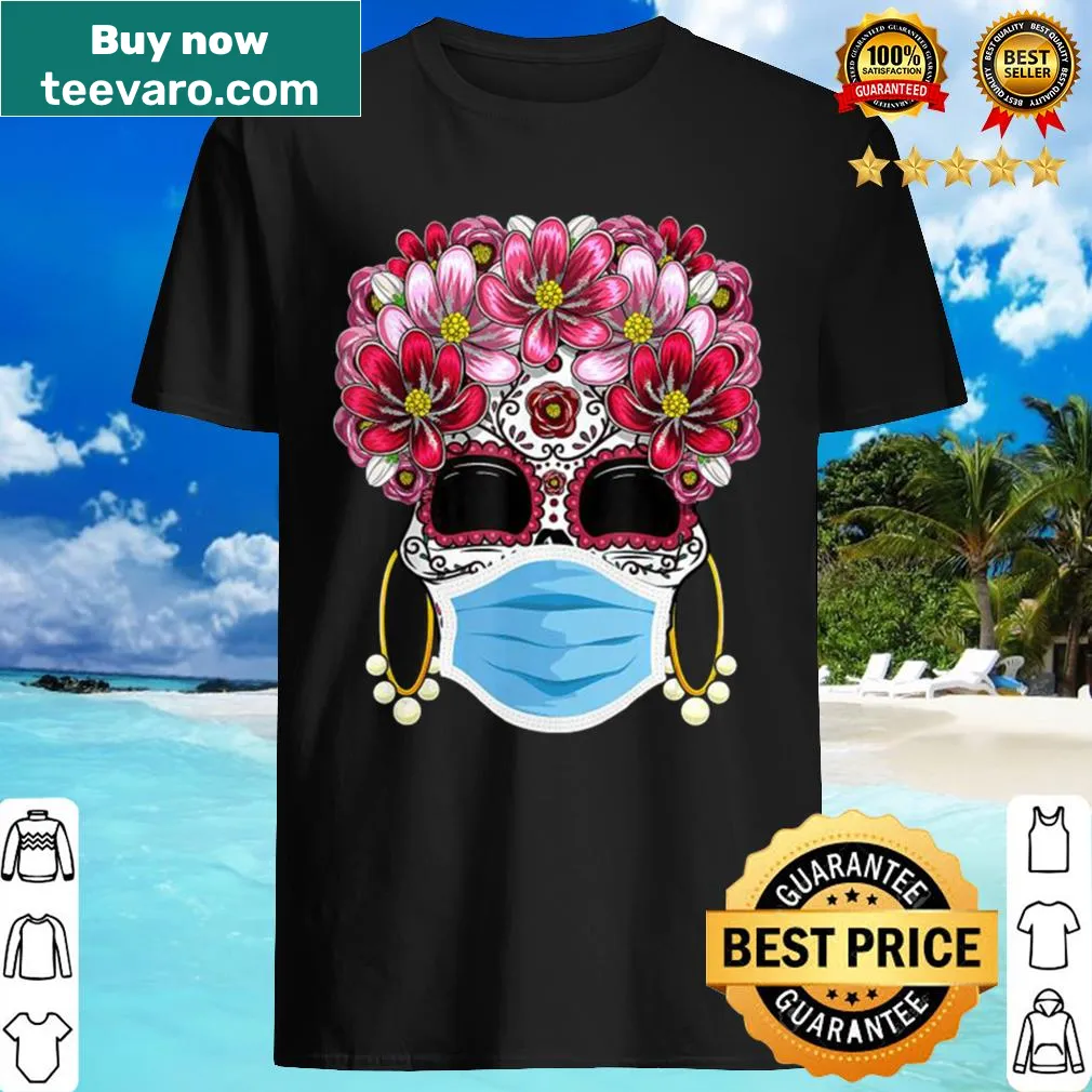 Playful Día de los Muertos skull shirt with decorative elements
