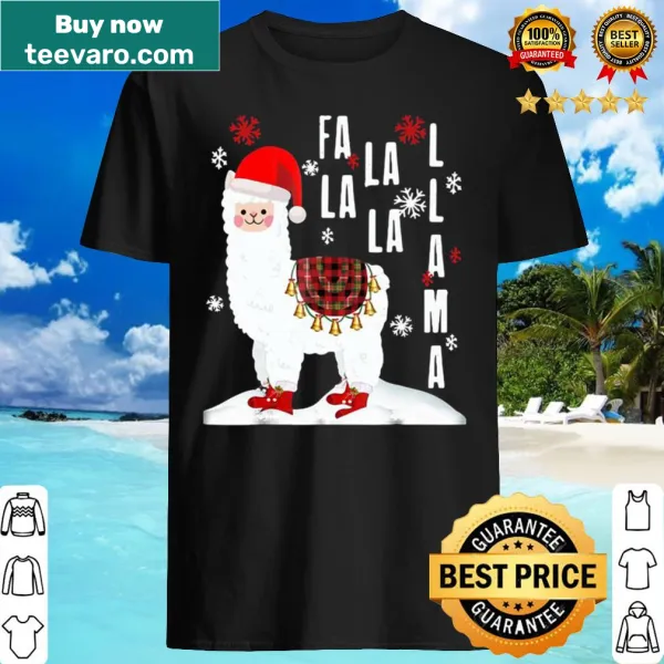 Cute Christmas t-shirt featuring a llama dressed as Santa