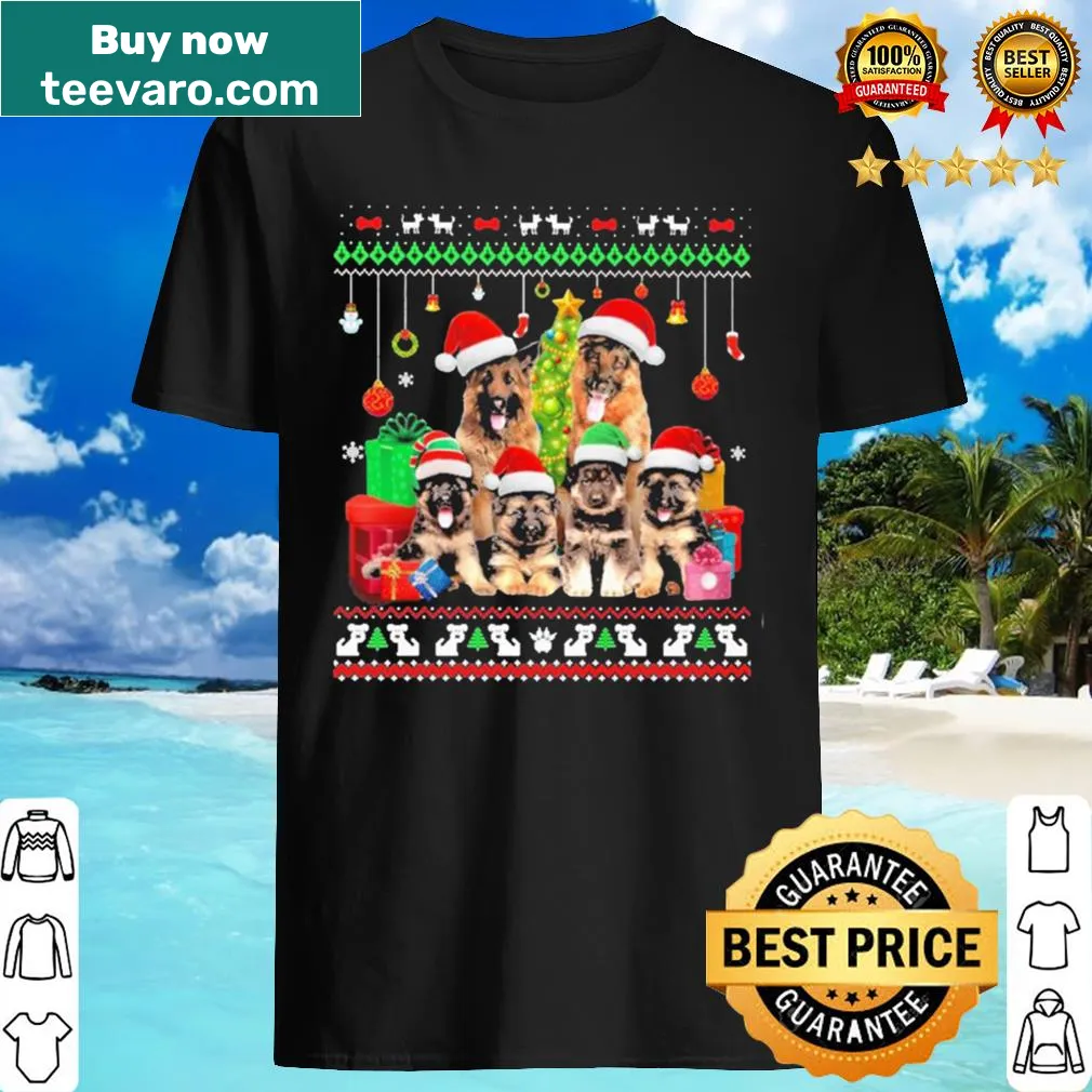 Funny German Shepherd in Santa hat for Christmas shirt