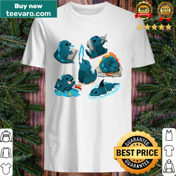 Cute chibi-style Godzilla graphic T-shirt