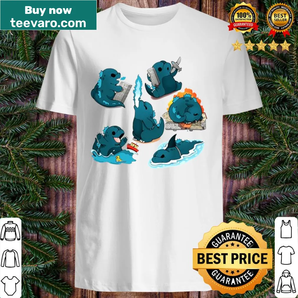 Cute chibi-style Godzilla graphic T-shirt