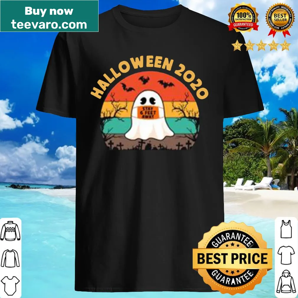 Vintage-style Halloween shirt with Boo face mask and Stay 6 Feet Away text