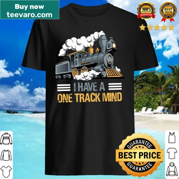 Train-themed shirt with 'I Have A One Track Mind' text