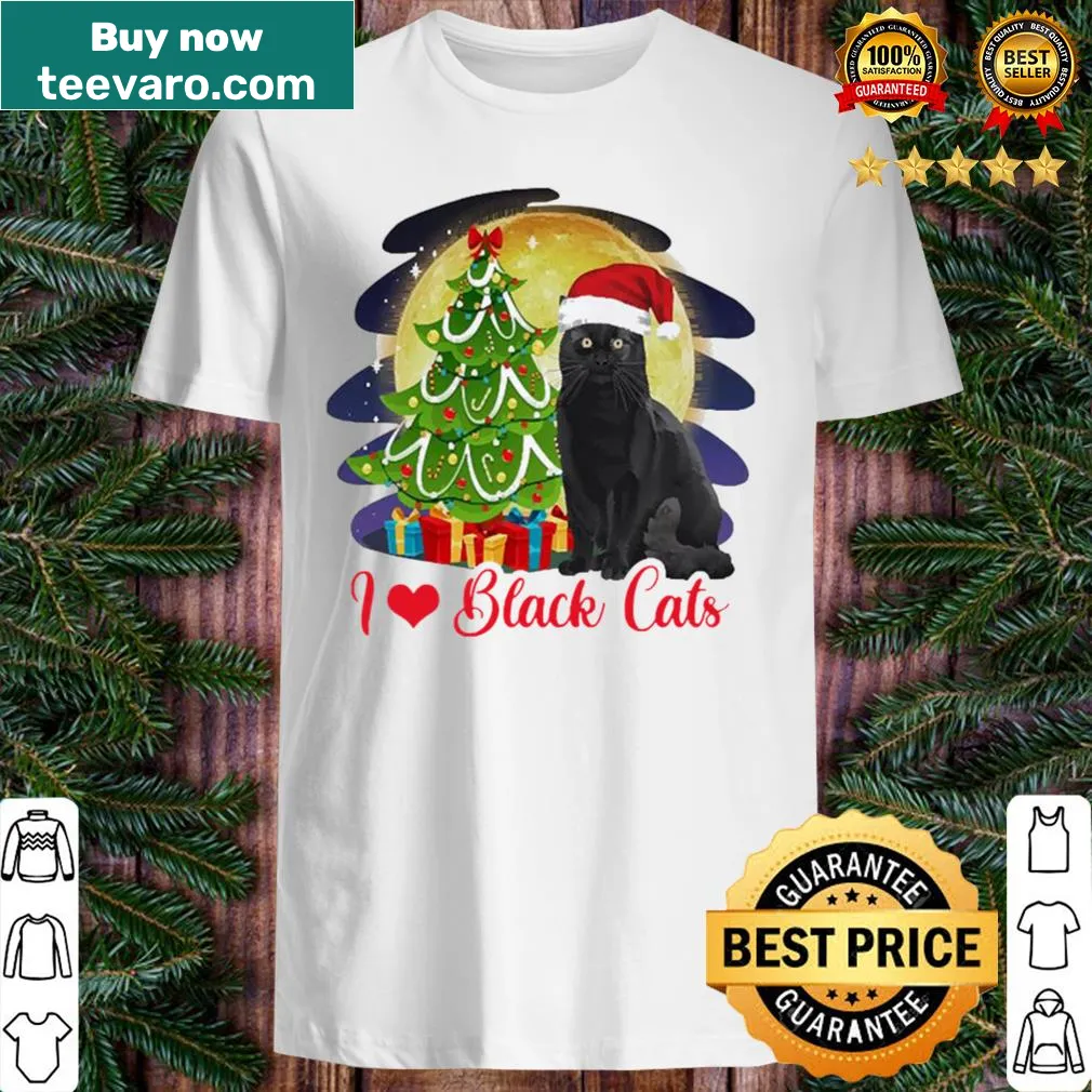 Christmas-themed shirt featuring a festive black cat illustration