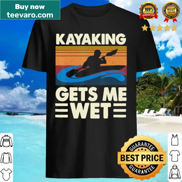 Cartoon kayaker graphic with humorous text about kayaking getting you wet.