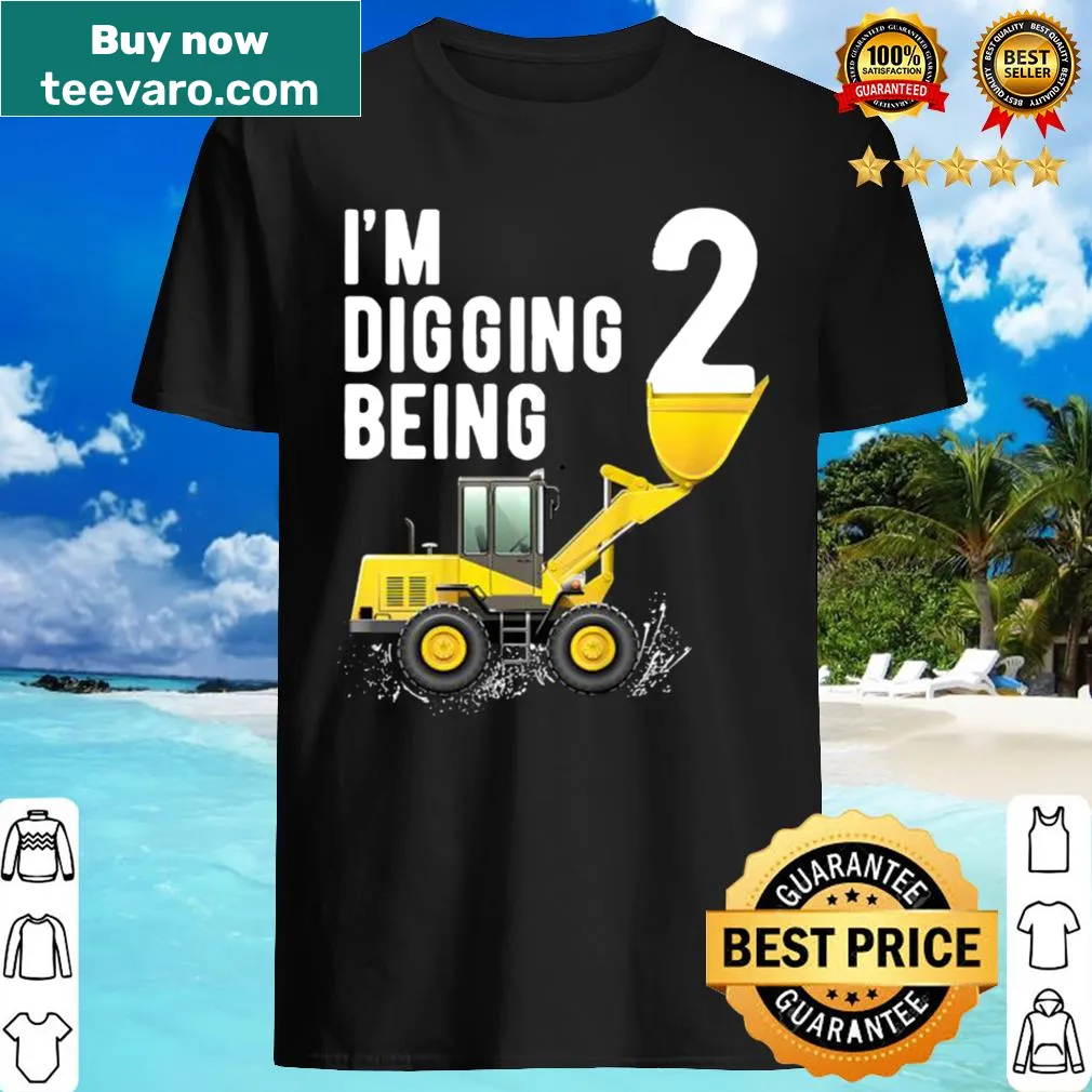 Shirt for a 2-year-old boy with a bulldozer graphic celebrating a birthday.
