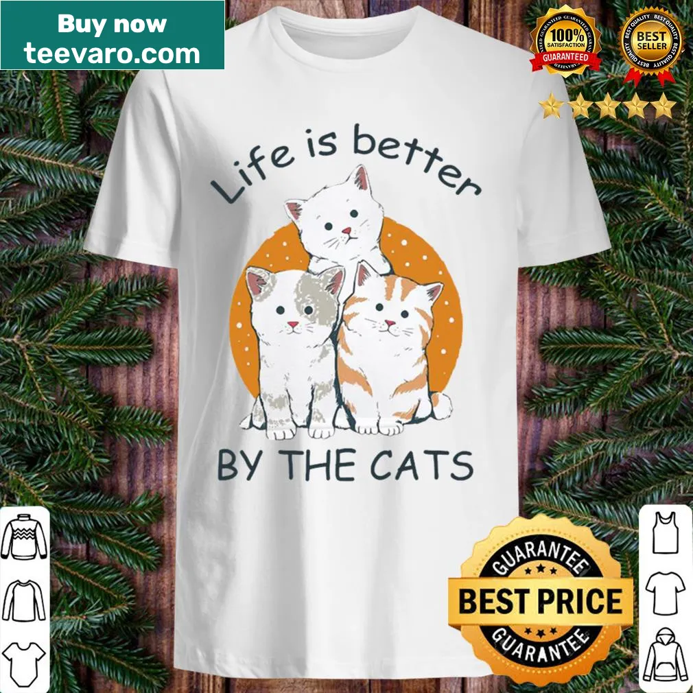 Playful text design celebrating life with cats on a t-shirt