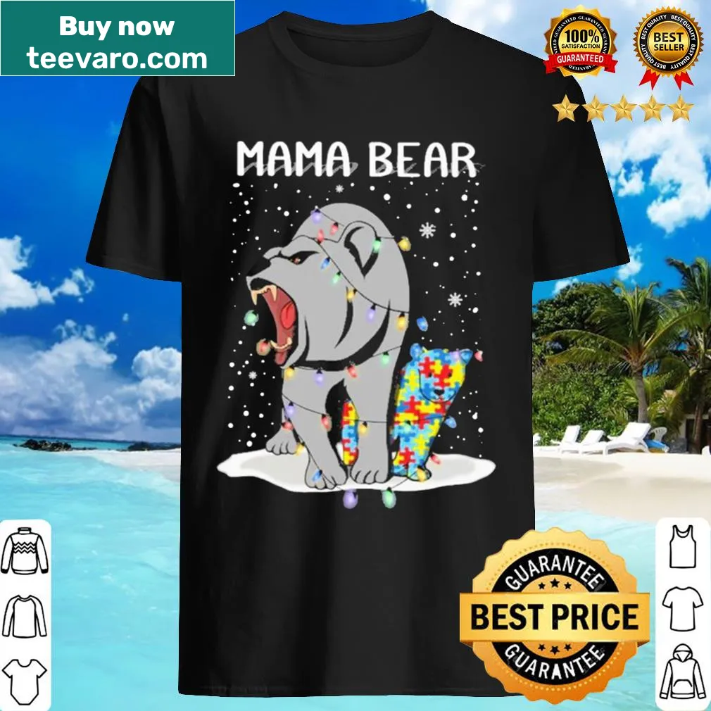 Christmas shirt with Mama Bear design supporting autism awareness