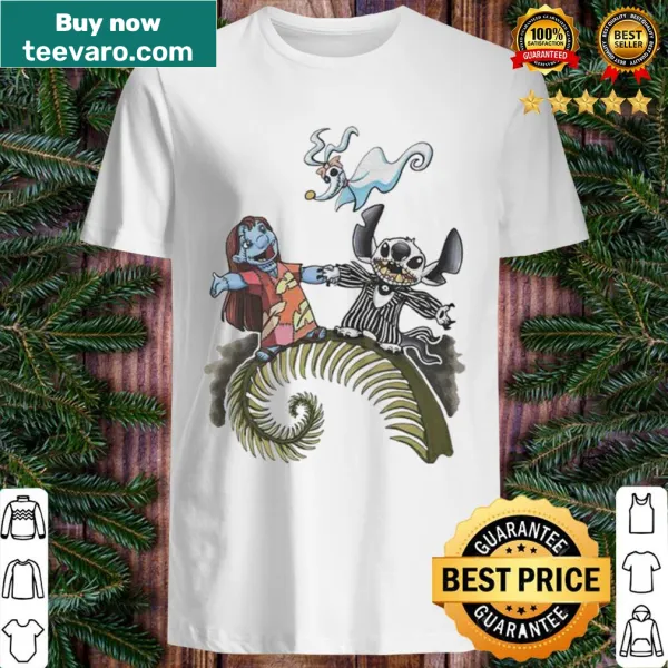 Mashup shirt featuring Lilo, Stitch, Jack Skellington, and Sally.