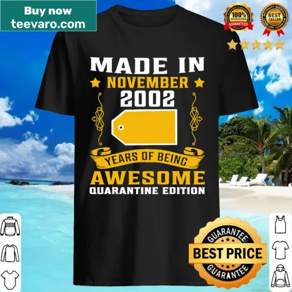 Birthday shirt with 'Made In November 2002' typography design