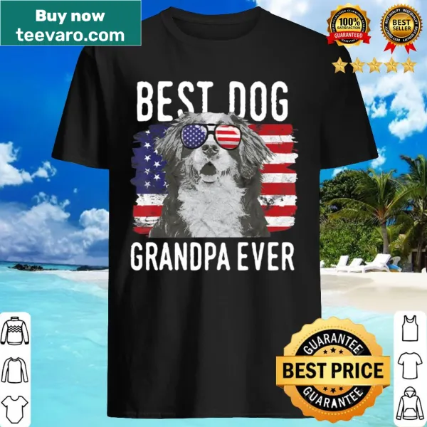 Illustration of Bernese dog with American flag and text Best Dog Grandpa Ever