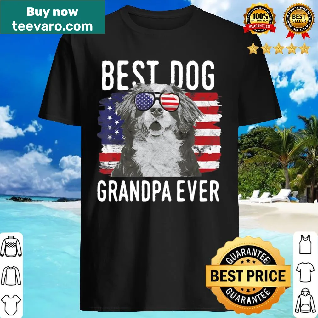Illustration of Bernese dog with American flag and text Best Dog Grandpa Ever