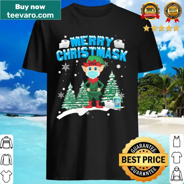Christmas shirt with playful elf wearing a mask