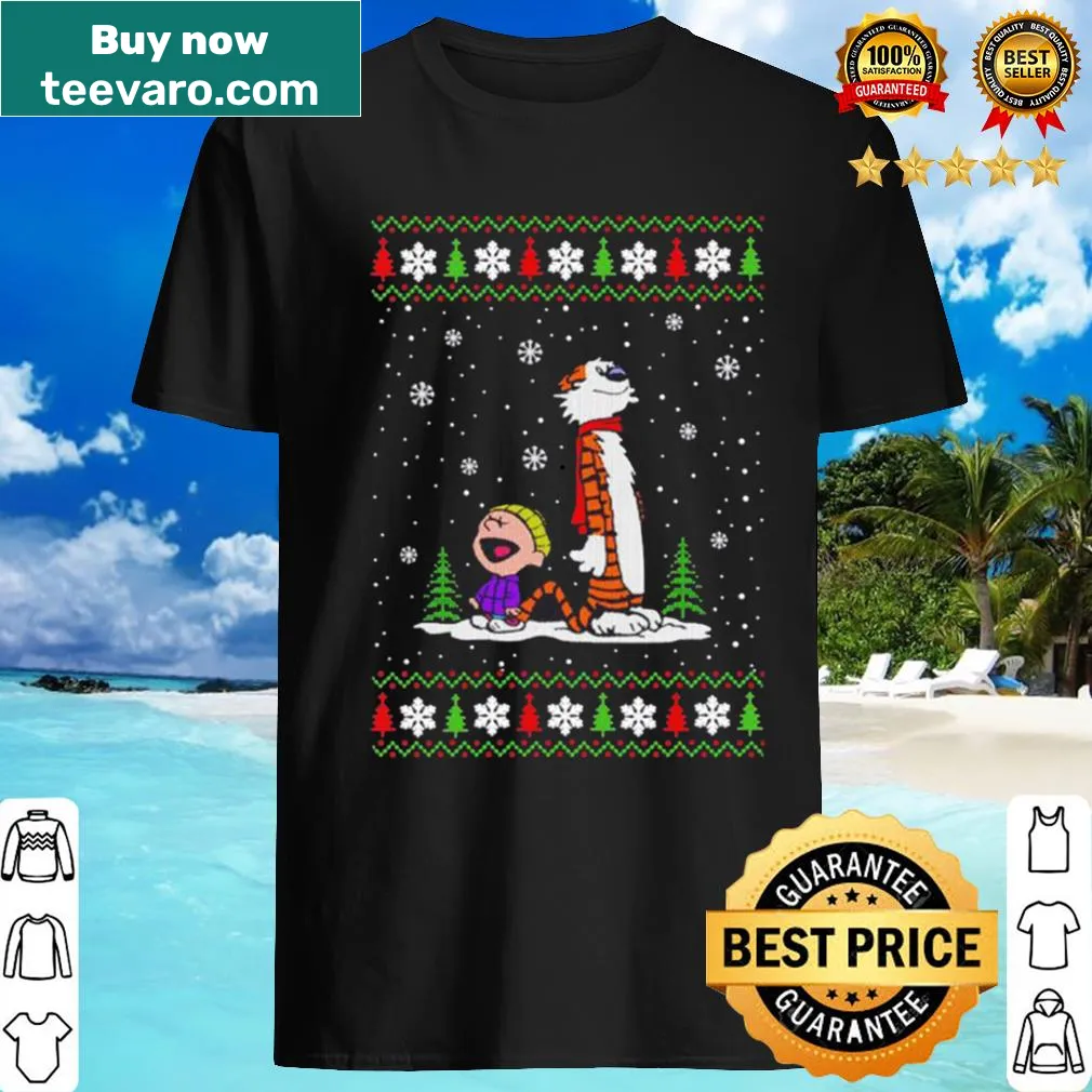 Nostalgic Christmas shirt featuring Calvin and Hobbes in a cartoon style