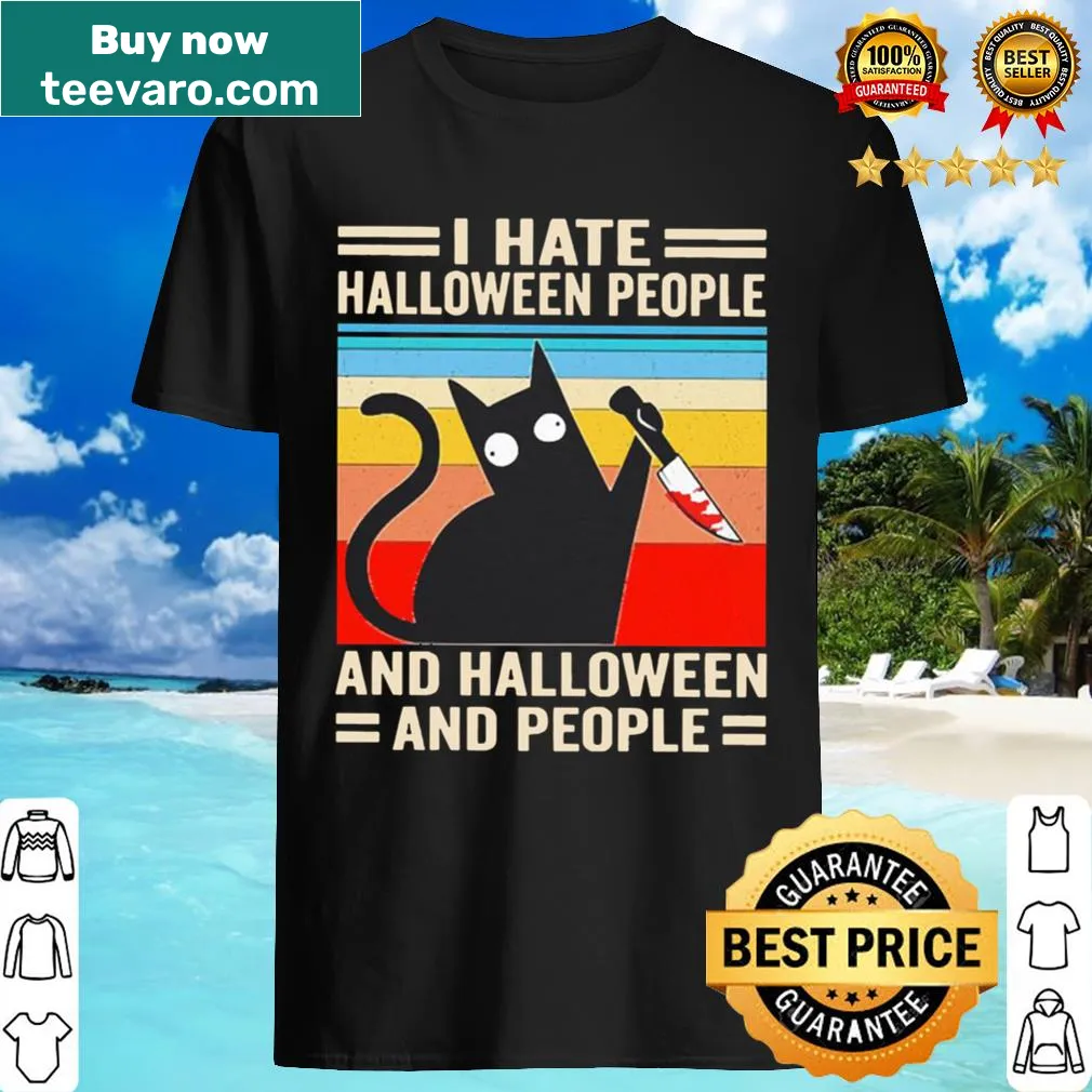 Shirt featuring Michael Myers and a black cat with humorous text