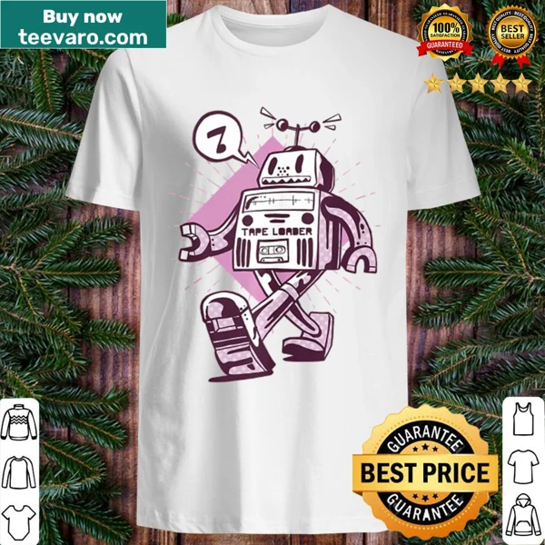Vintage retro robot graphic t-shirt featuring a cassette tape design