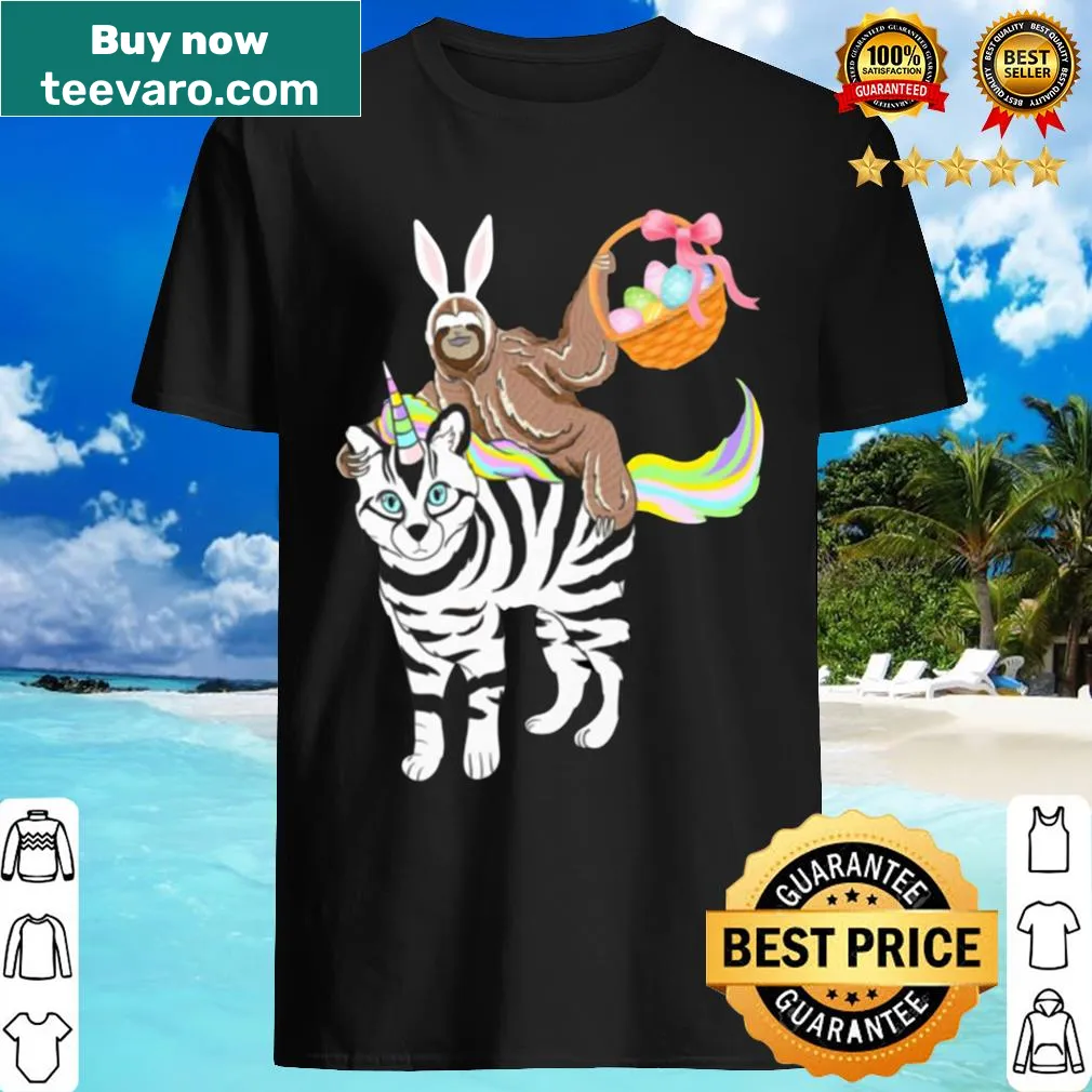 Easter shirt with sloth riding unicorn and egg basket