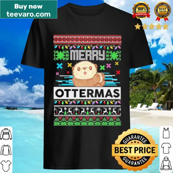 Cute Christmas shirt featuring a cartoon otter in festive attire.
