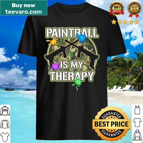 Camouflage shirt for women with the phrase 'Paintball Is My Therapy'.