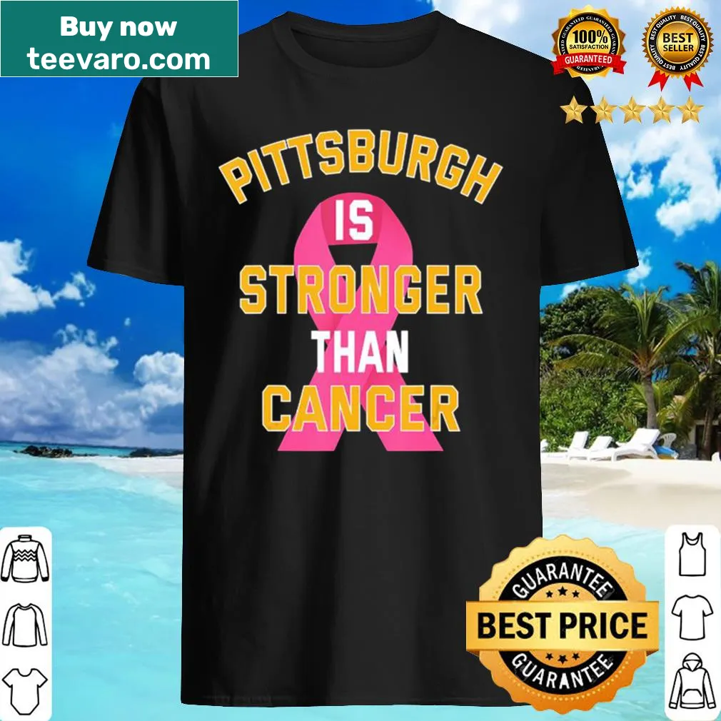 Illustration of Pittsburgh skyline with pink ribbon for cancer awareness