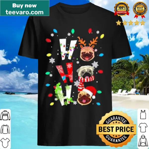 Cute Christmas shirt featuring a pug with a Ho Ho Ho theme