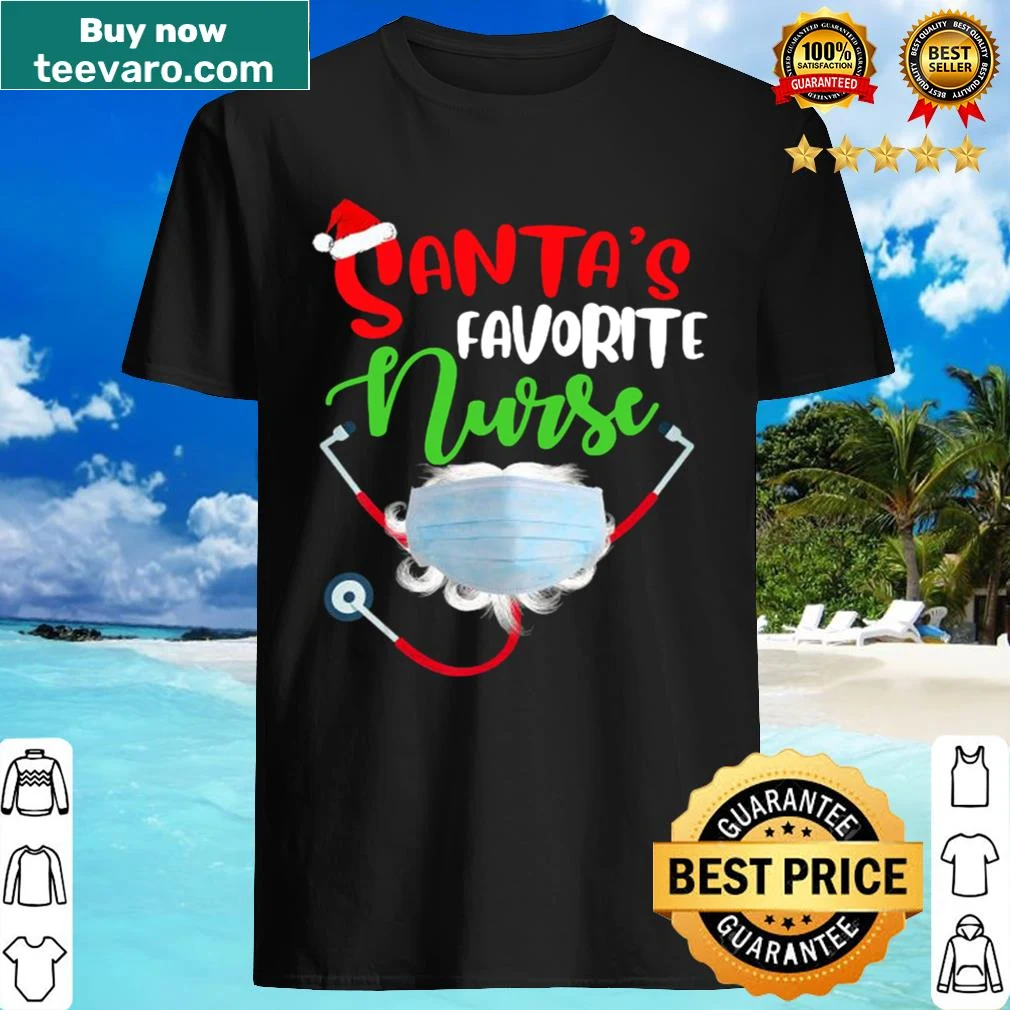 Christmas shirt celebrating nurses with the phrase 'Santa's Favorite Nurse.'