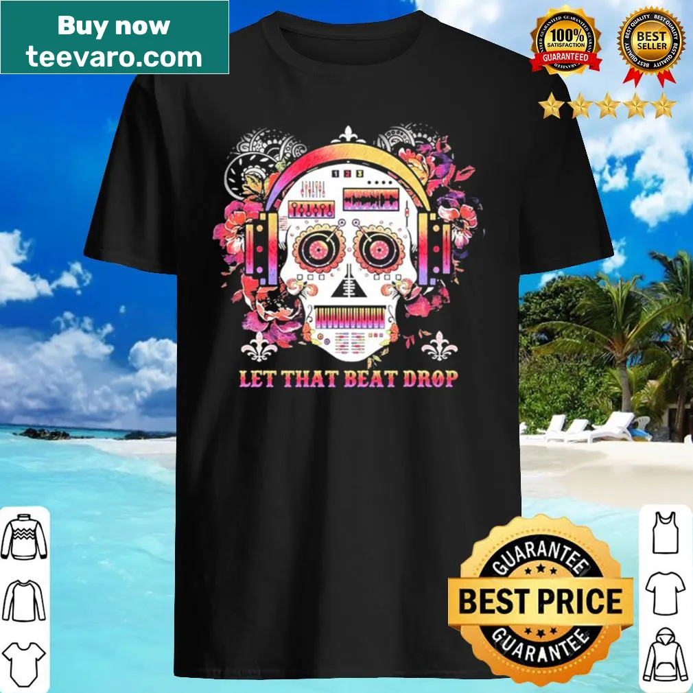 Skull DJ graphic t-shirt with floral design