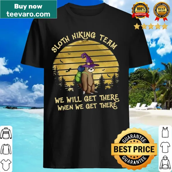 Playful sloth witch hiking team graphic tee