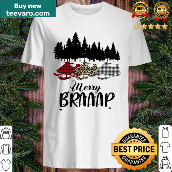 Fun 'Merry Braaap' slogan on a snowmobile-themed shirt for enthusiasts.
