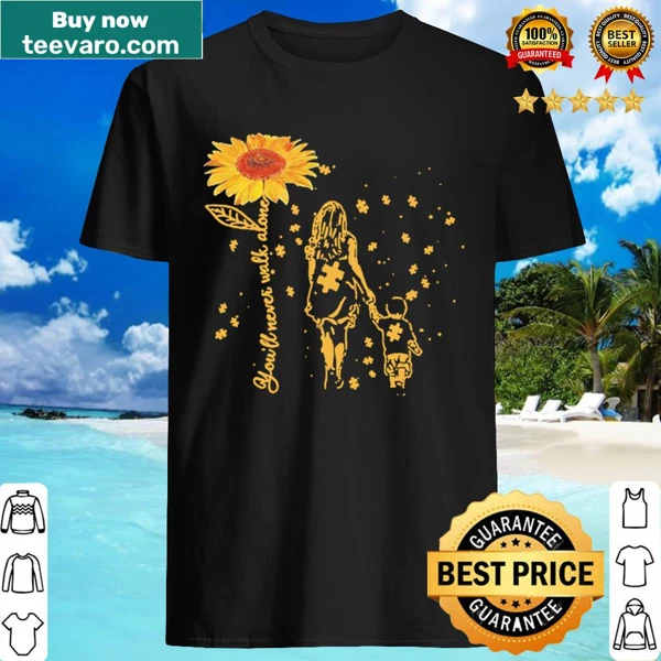 Sunflower Autism awareness T-shirt with the phrase you'll never walk alone