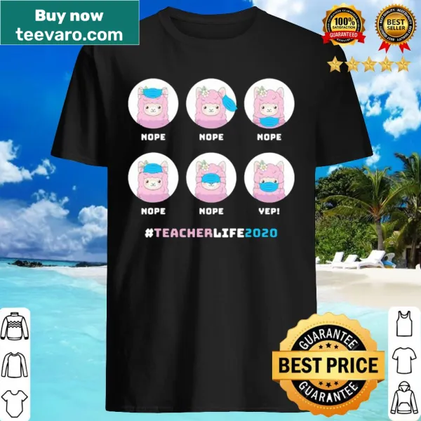 Funny llama wearing mask teacher shirt for 2020.