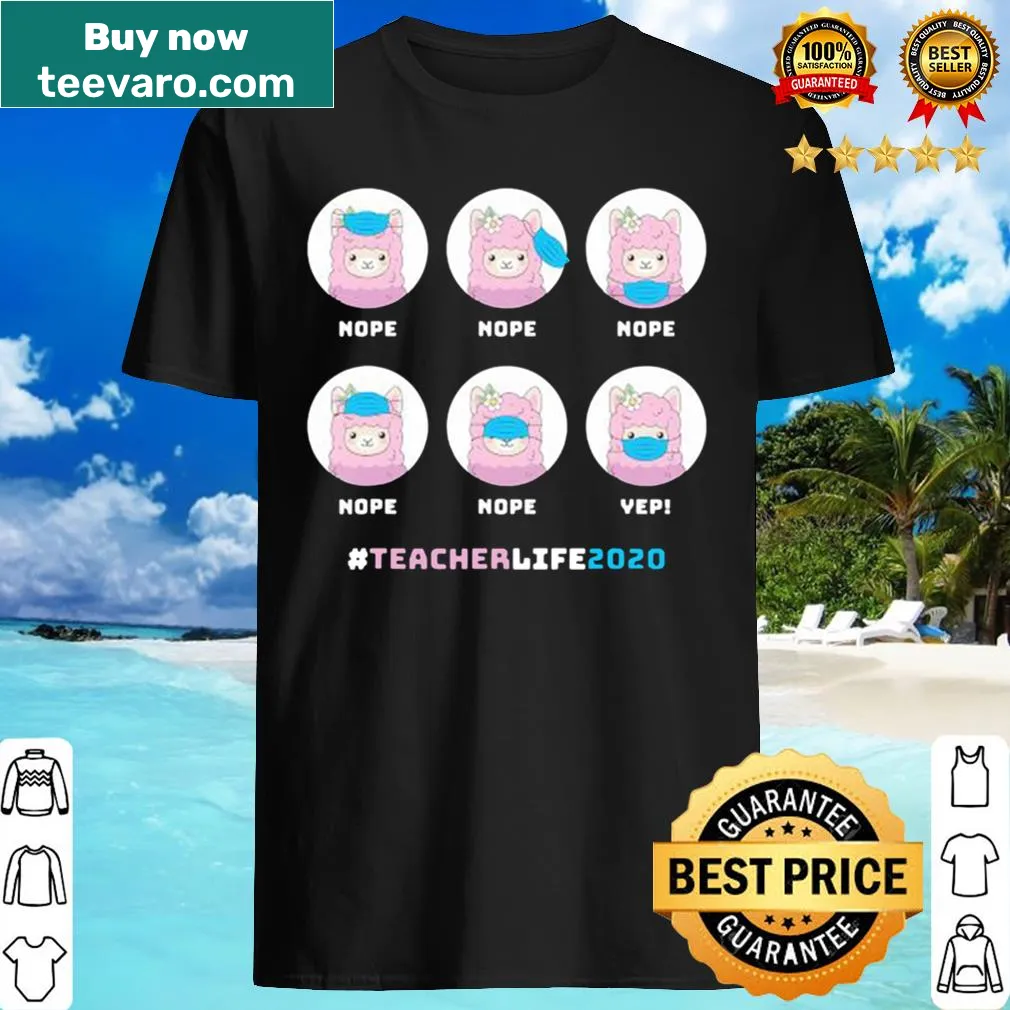 Funny llama wearing mask teacher shirt for 2020.