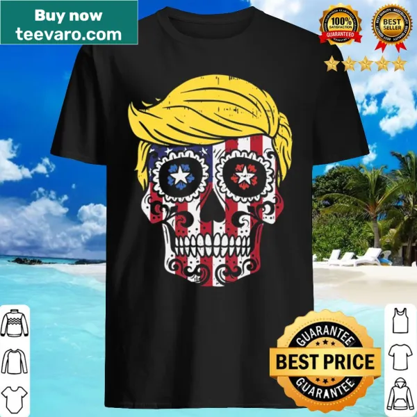 Illustrative sugar skull shirt with USA flag and political theme