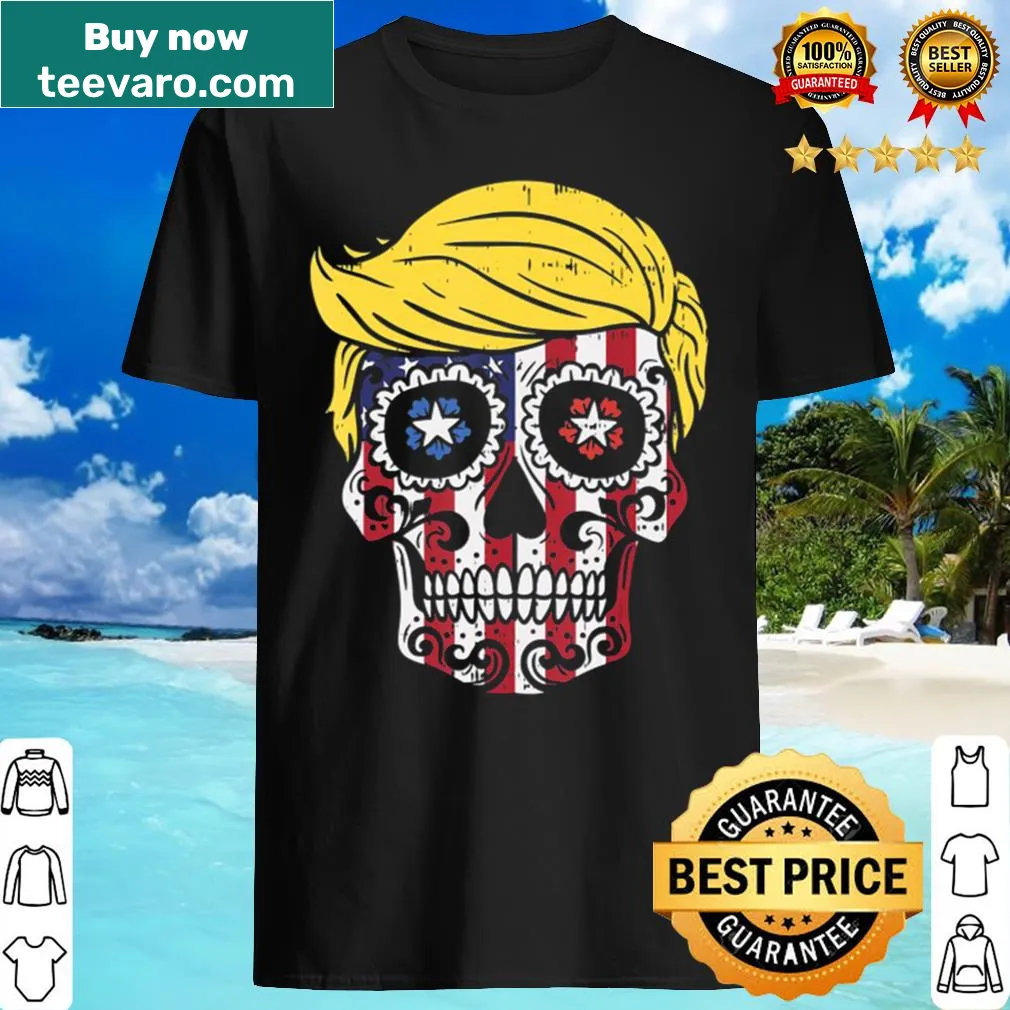 Illustrative sugar skull shirt with USA flag and political theme