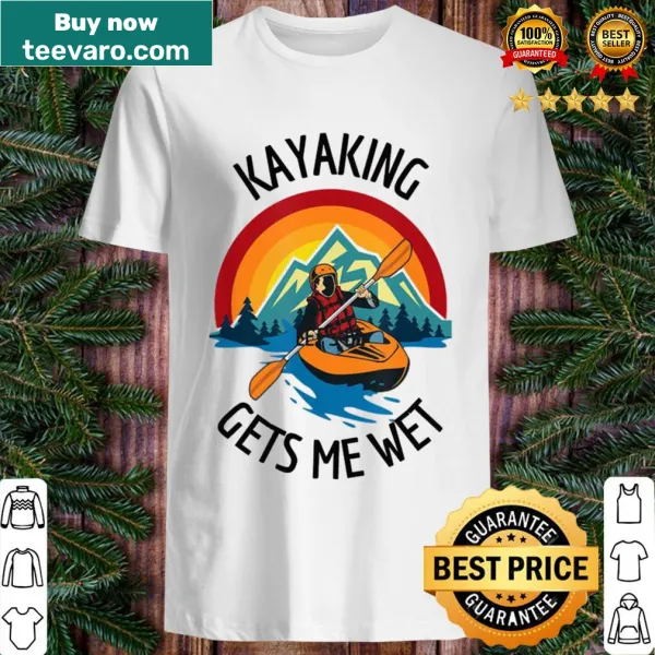 Vintage-style shirt with the phrase 'Vintage Kayaking Gets Me Wet' for kayaking lovers.