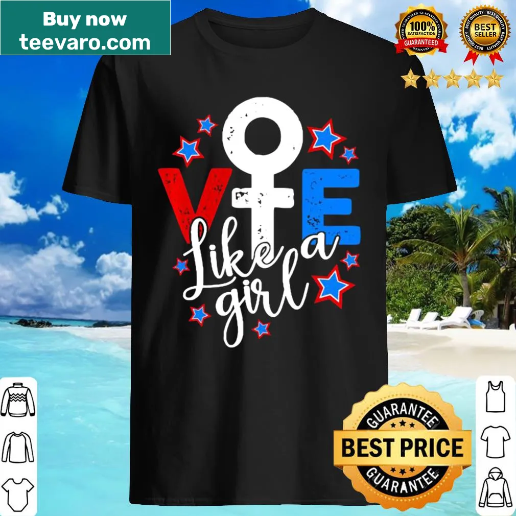 Patriotic T-shirt with 'Vote Like a Girl' and American flag