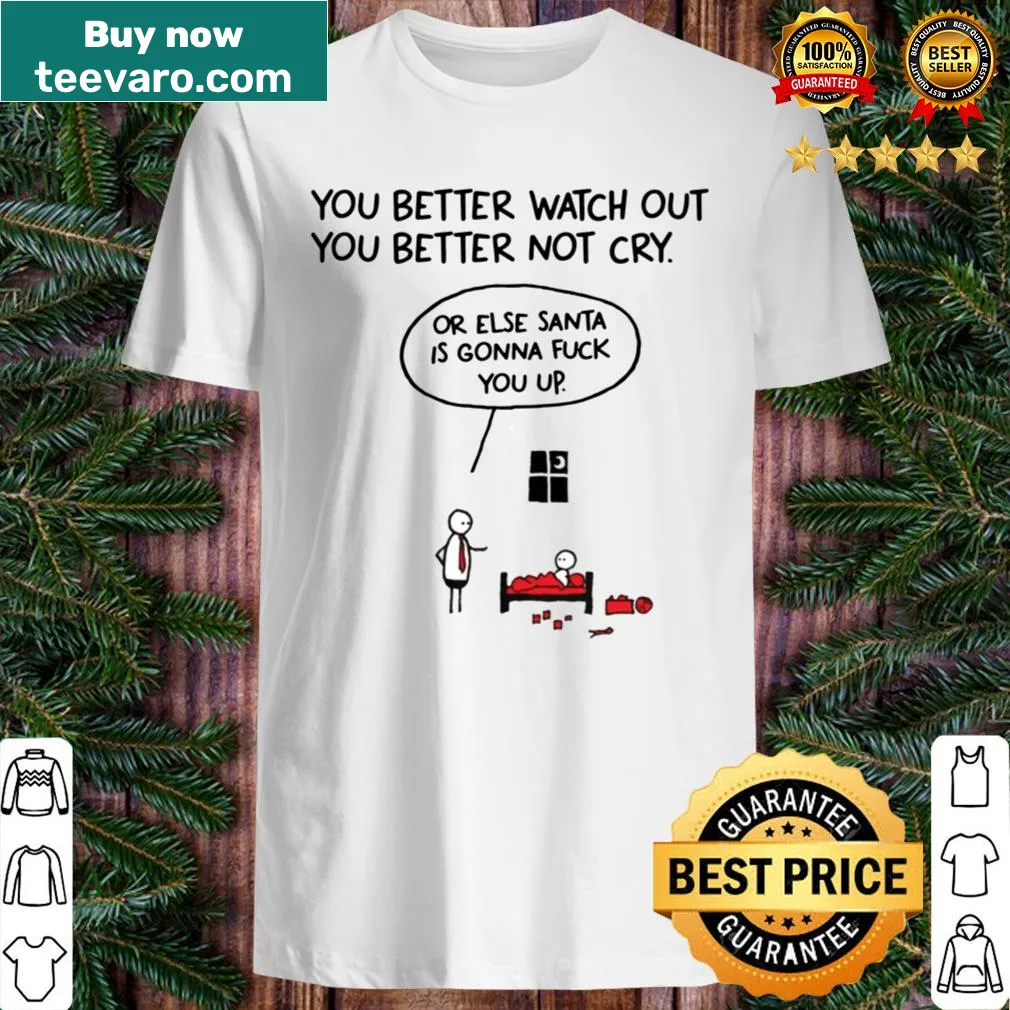 Humorous Christmas shirt with text warning about Santa