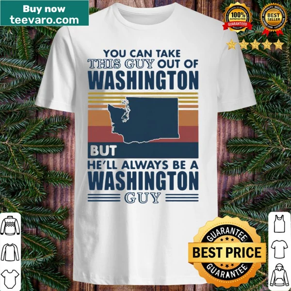 Line art shirt stating 'You can take this guy out of Washington' celebrating state pride.