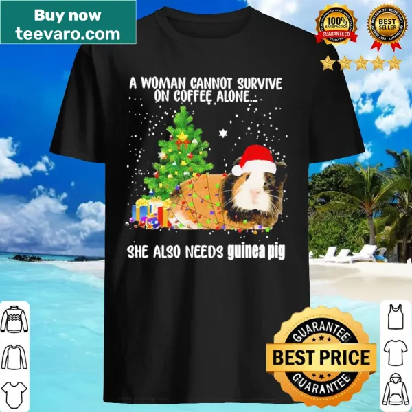 Christmas-themed shirt featuring coffee and guinea pig illustrations