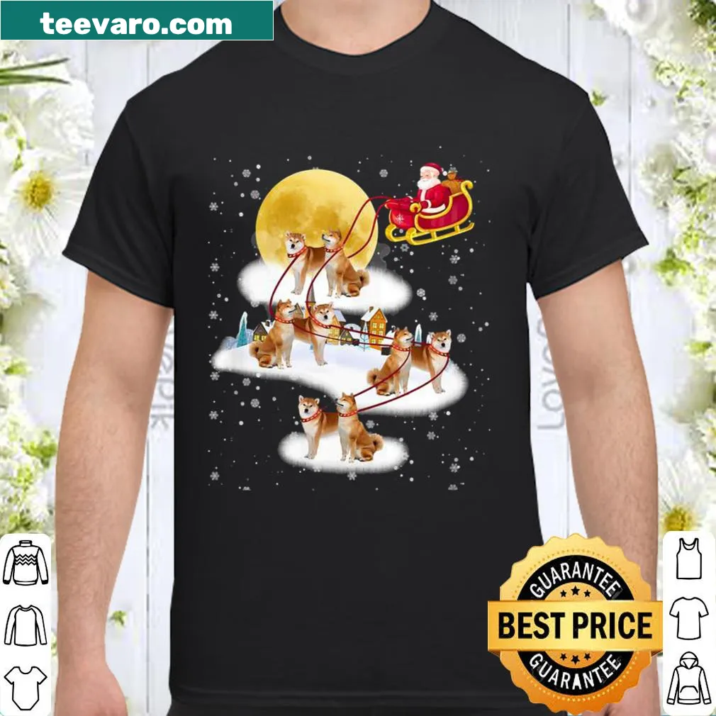 Festive Christmas shirt featuring an Akita dog with reindeer and tree